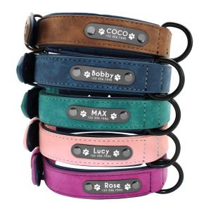 Dog's Leather Collar with ID Tag